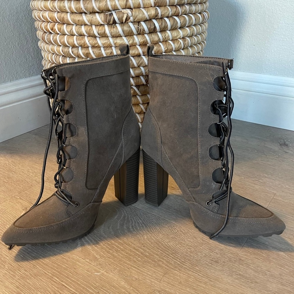Grey lace up booties